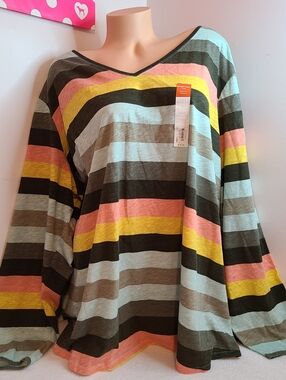 EVRI Everyday Casual Relaxed Long Sleeve V-neck Tee Plus Size 4X